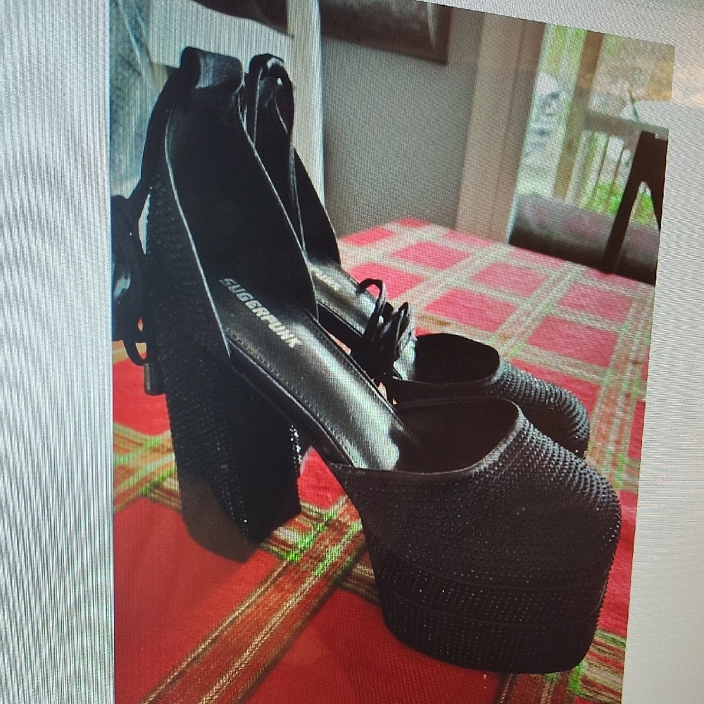 Black Platform Heels with Ankle Strap